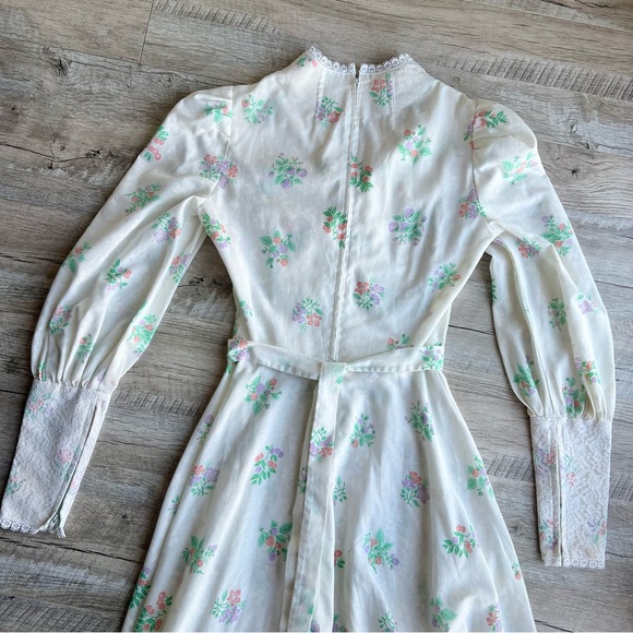 Vintage 1970’s Hippy Prairie Gunne Sax Style Long Sleeve Lace Maxi Dress - Picture 6 of 12